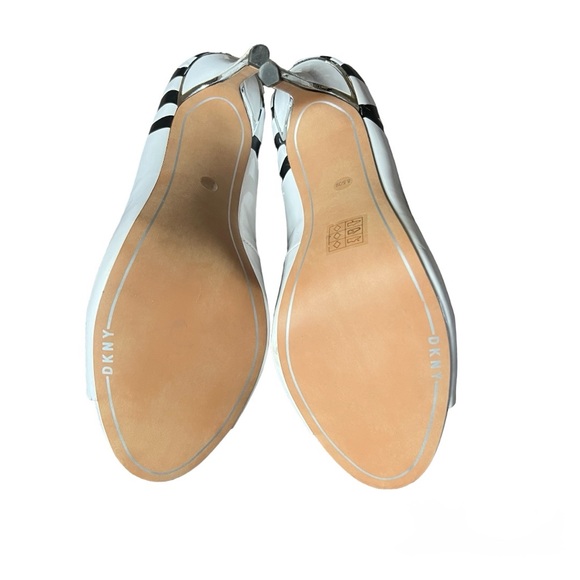 DKNY White Black Silver Peep Toe Heels Size 8.5 - Picture 5 of 5